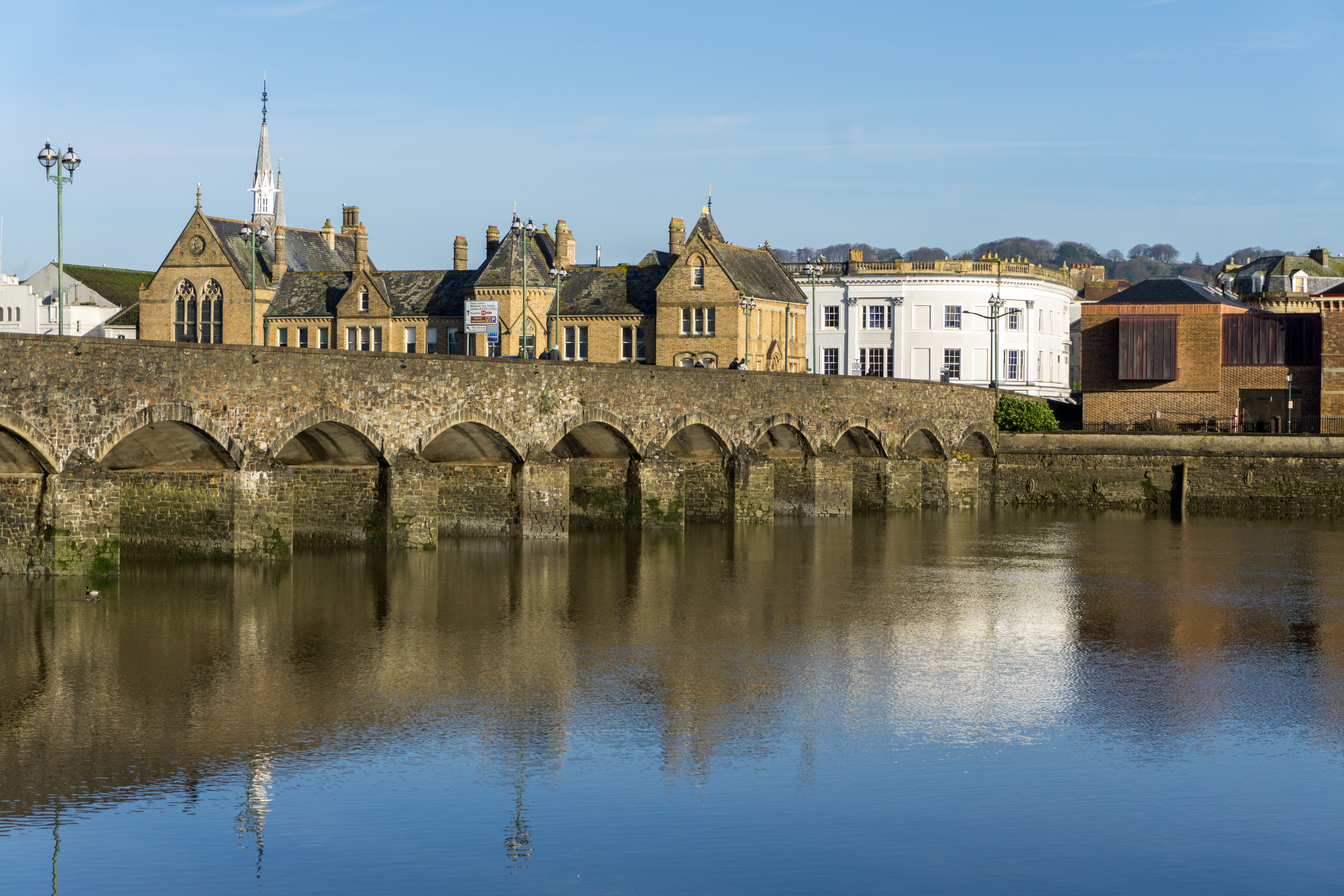 Barnstaple Long Bridge over the River Taw, with the town behind it